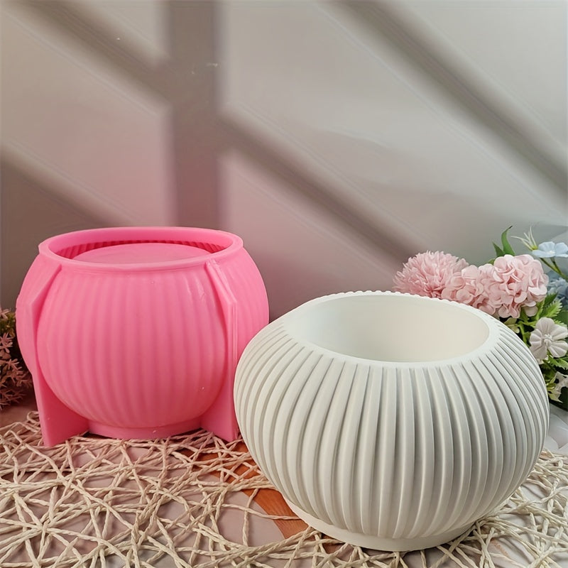 Silicone Mold for DIY Candle Holders and Storage Boxes Durable Striped Design for Concrete Gypsum Resin Crafts
