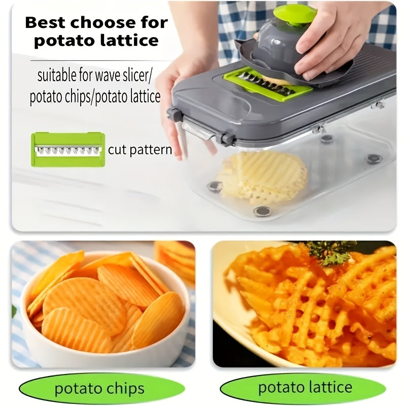 Manual Vegetable and Fruit Slicer Set with Storage Container for Chopping Onions and Potatoes