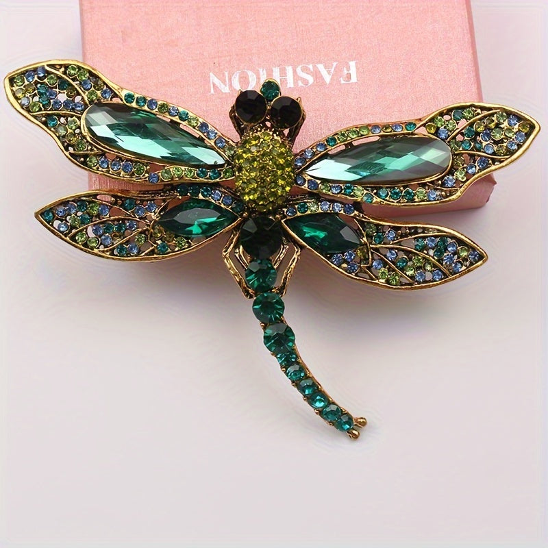 Vintage Silver Crystal Dragonfly Brooch for Women