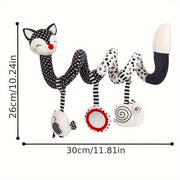Baby Plush Toy Spiral Pendant with Black and White Cartoon Fox for Stroller and Soothing Baby Gift