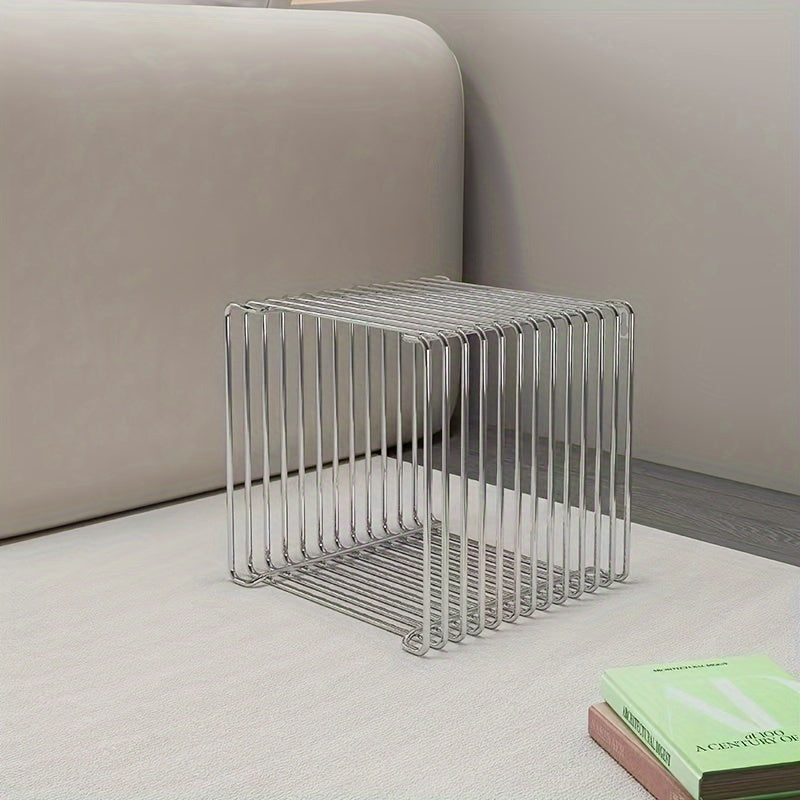 Geometric Stainless Steel Side Table with Storage Shelf for Living Room