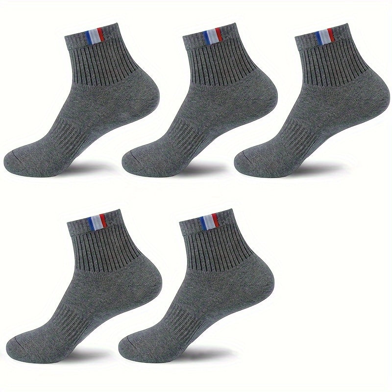 Men's Solid Sport Crew Socks 5 Pairs Breathable Comfortable All Seasons