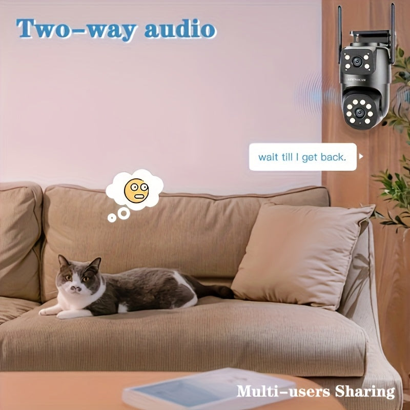 Outdoor WiFi Security Camera with HD Dual Lens Night Vision Motion Alerts Two-Way Audio