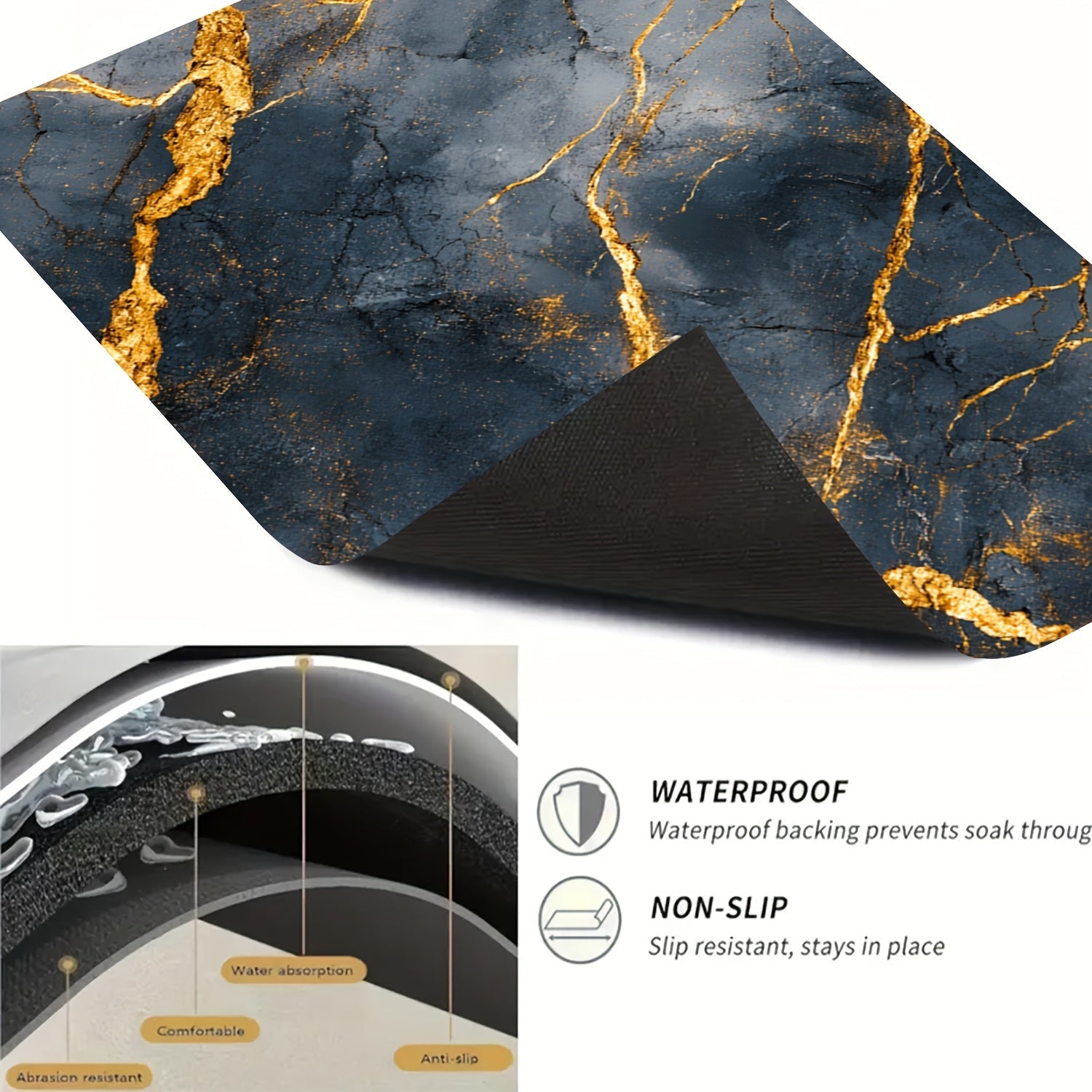 Black Marble Rubber Stove Protector Mat 71.88cm x 52.07cm Non-Slip Heat-Resistant