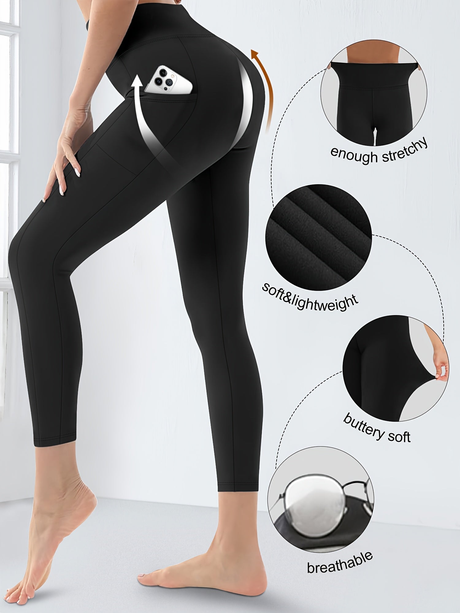 Plus Size High Waist Yoga Pants with Pockets Stretch Tummy Control Activewear