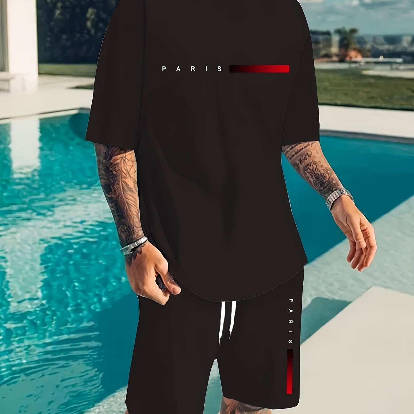 Plus Size Men's Sportswear Set with Graphic Print T-Shirt and Shorts for Summer Outdoor Activities