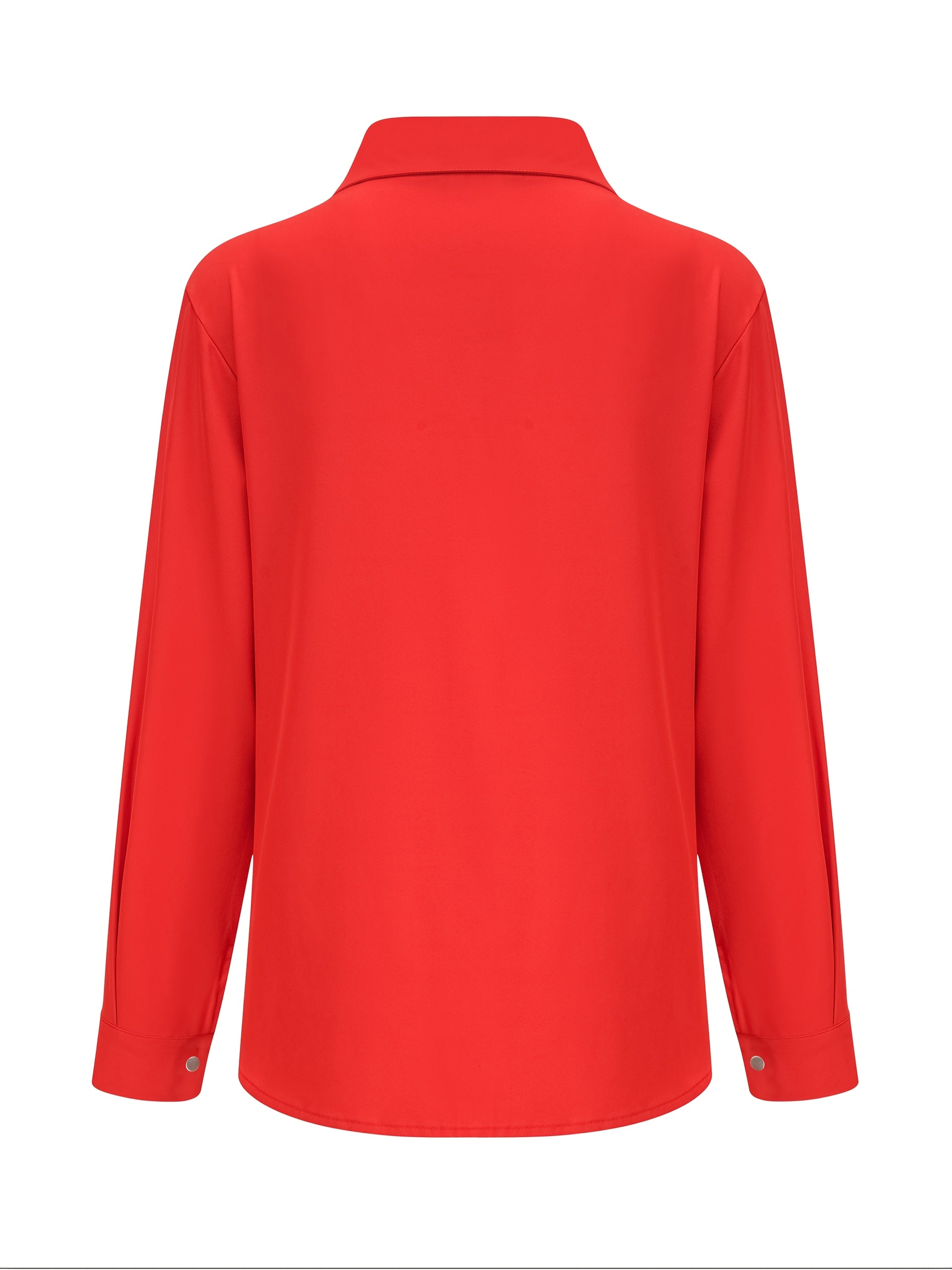 Women's Polyester Casual Button-Up Shirt with Lapel Collar Solid Color All-Season Blouse