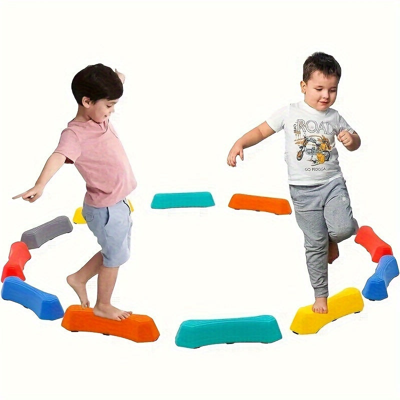 8-Piece Kids Balance and Stepping Stones Set for Indoor Outdoor Play in Red Green Blue Yellow