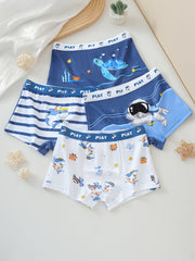 Boys' 4-Pack Underwater World Cartoon Boxer Briefs Soft Breathable Cotton Fit for Over 3 Years