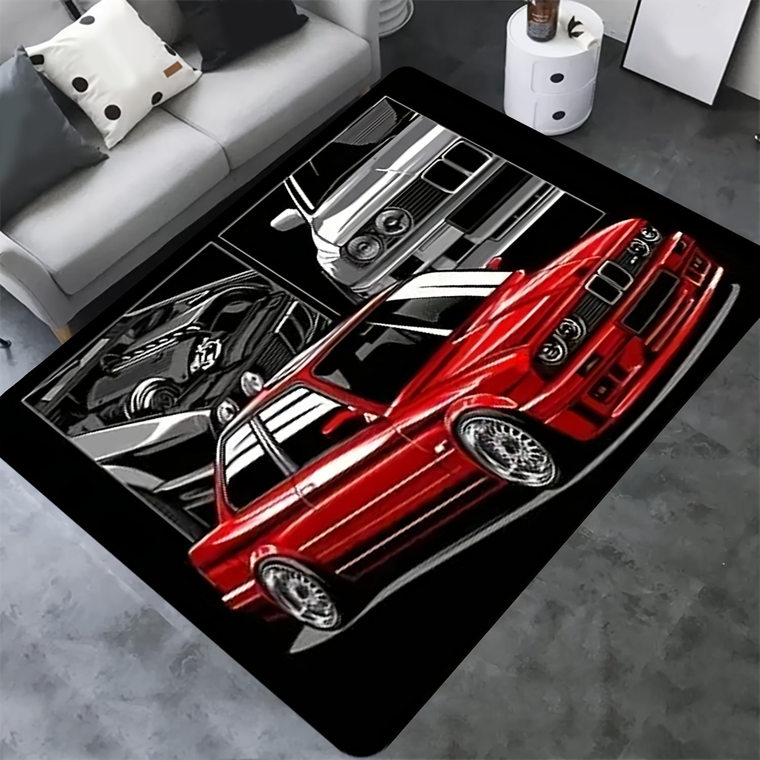 Racing Car Pattern Area Rug Non-Slip Machine Washable Bedroom Floor Mat