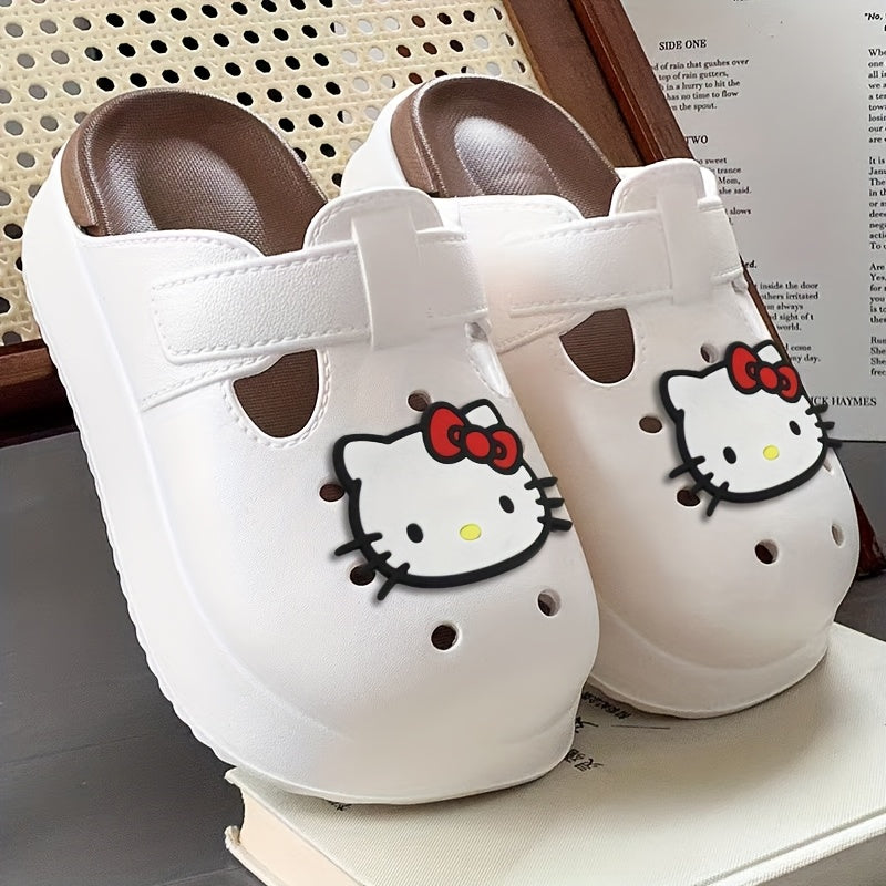 Women'S White EVA Platform Clogs with Red Bow Breathable Beach Shoes