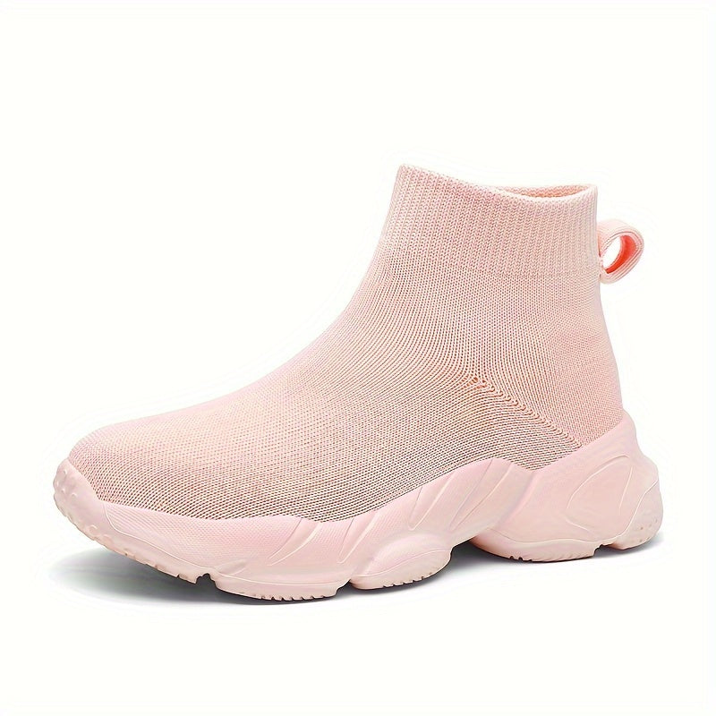 Zapatillas altas para mujer de color sólido, zapatillas slip-on de punto, cómodas y elásticas