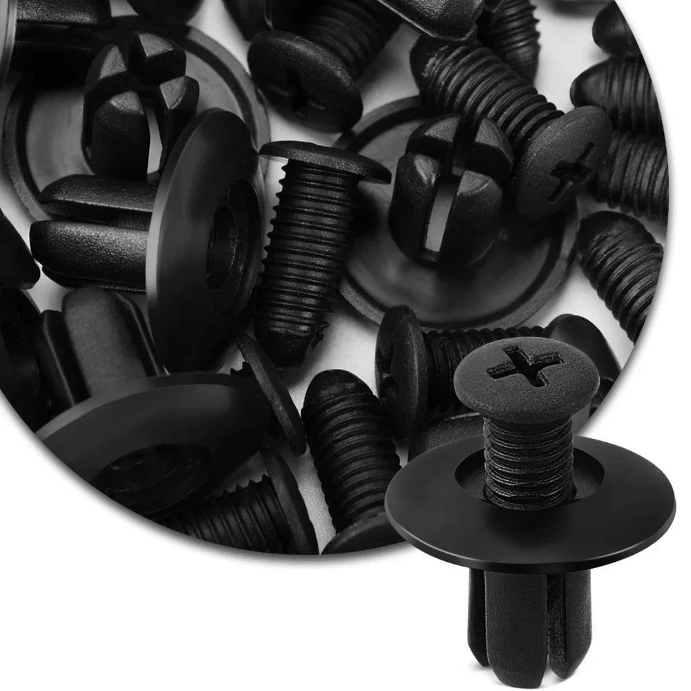 200 Pcs Black 8mm Plastic Fasteners Car Bumper Fender Rivets Push Clips