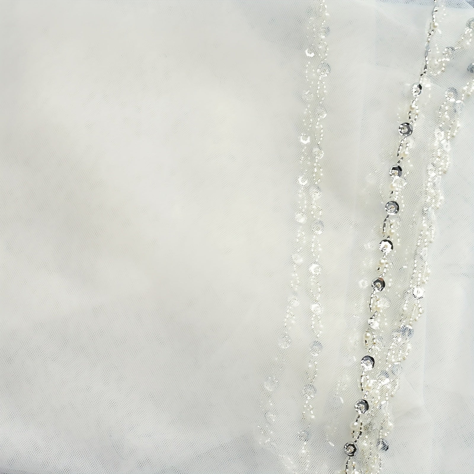 Bridal Veil Fingertip Length Beaded Tulle Wedding Accessory