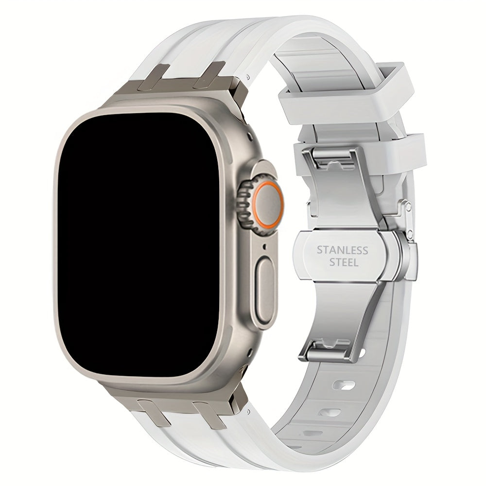 Silicone Watch Band for Apple Watch Series 9 8 7 6 5 4 SE 42mm 44mm Compatible Smartwatch Strap