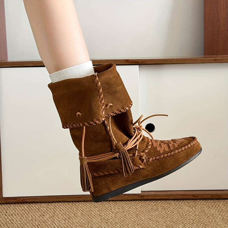 Women's Mid-Calf Faux Leather Western Boots with 3cm Platform Heel