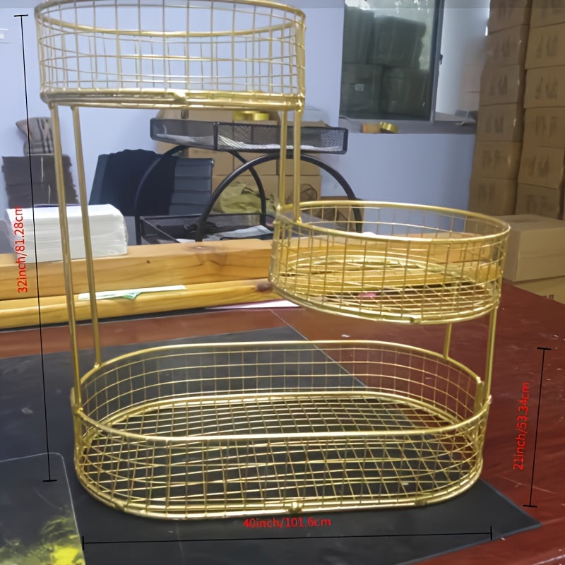 Двухуровочная корзина для хранения из черной металлической сетки для кухни и гостиной