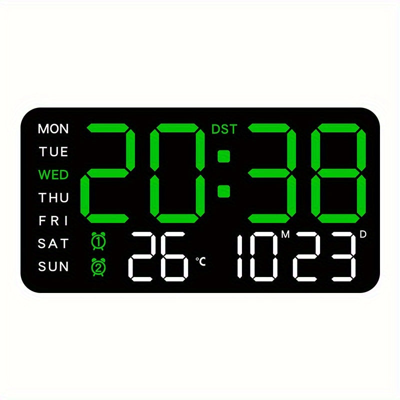 Digital Wall Clock with Voice Control Dual Alarms USB Power Temperature Display Adjustable Brightness Black