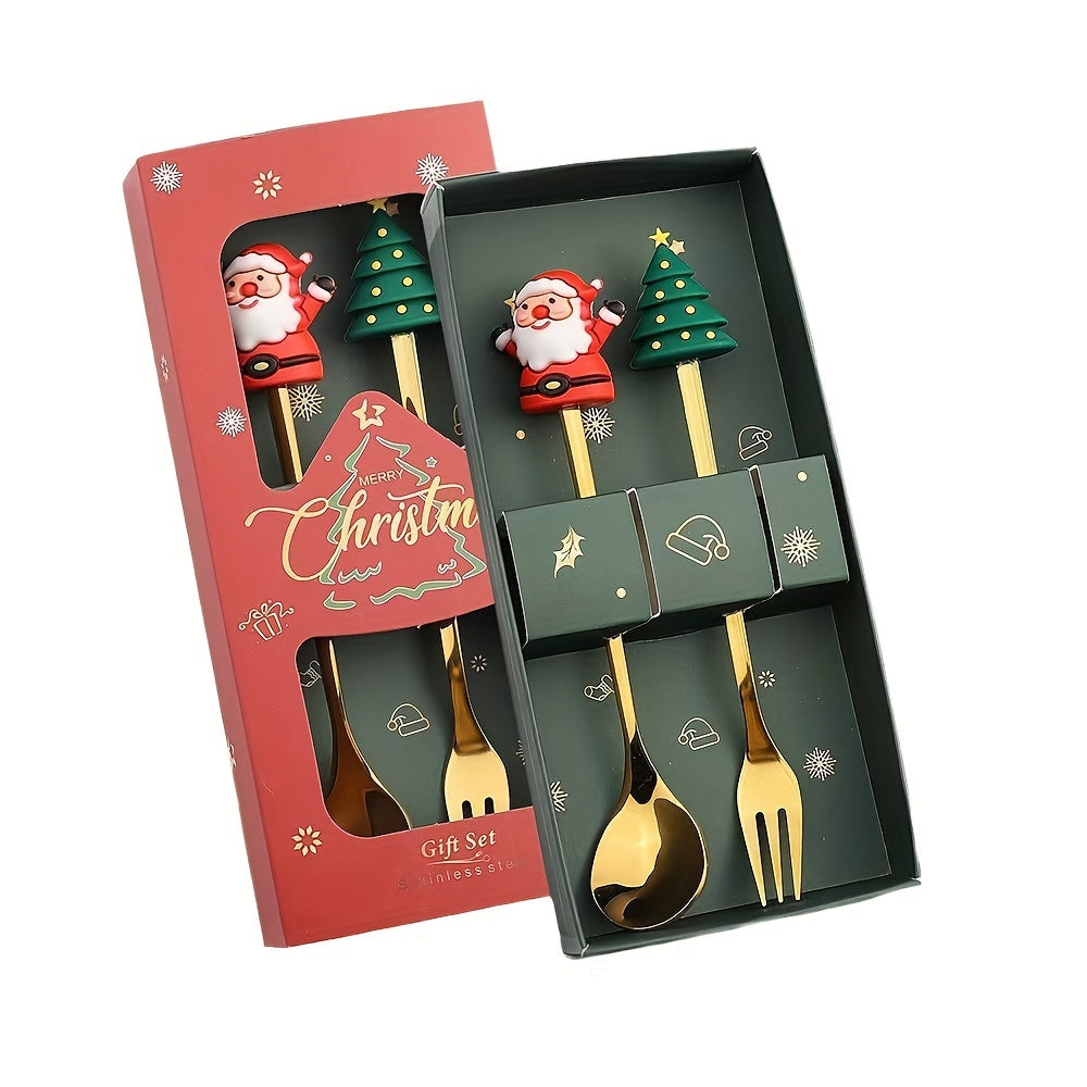Christmas Themed Stainless Steel Flatware Set with Decorative Handles in Gift Box