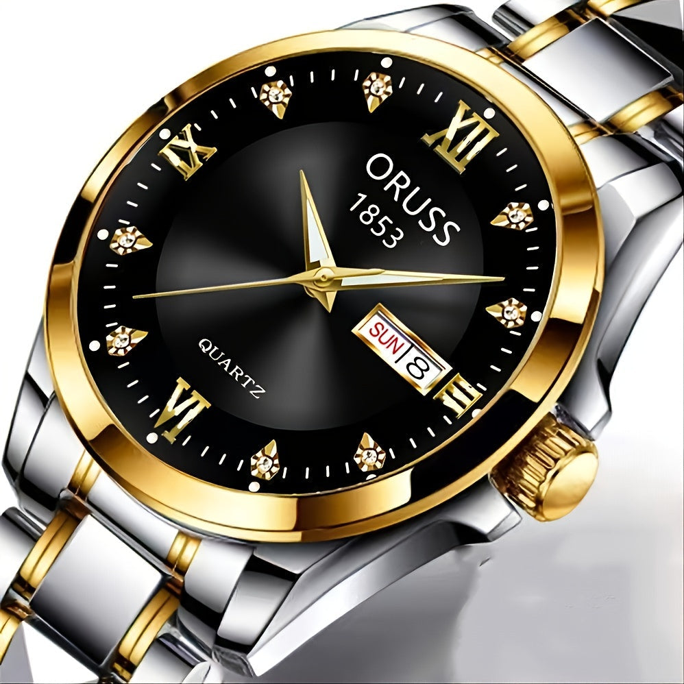 Men's Waterproof Luminous Quartz Watch with Round Dial and Date Function