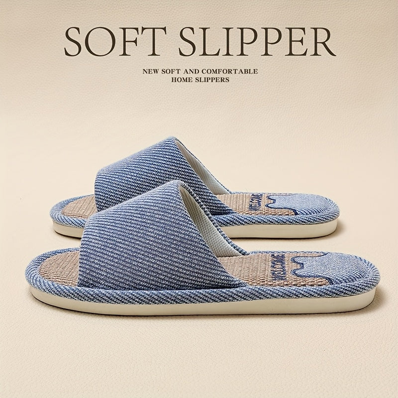 Женские льняные тапочки с мультяшным дизайном, дышащие, нескользящие, домашняя обувь