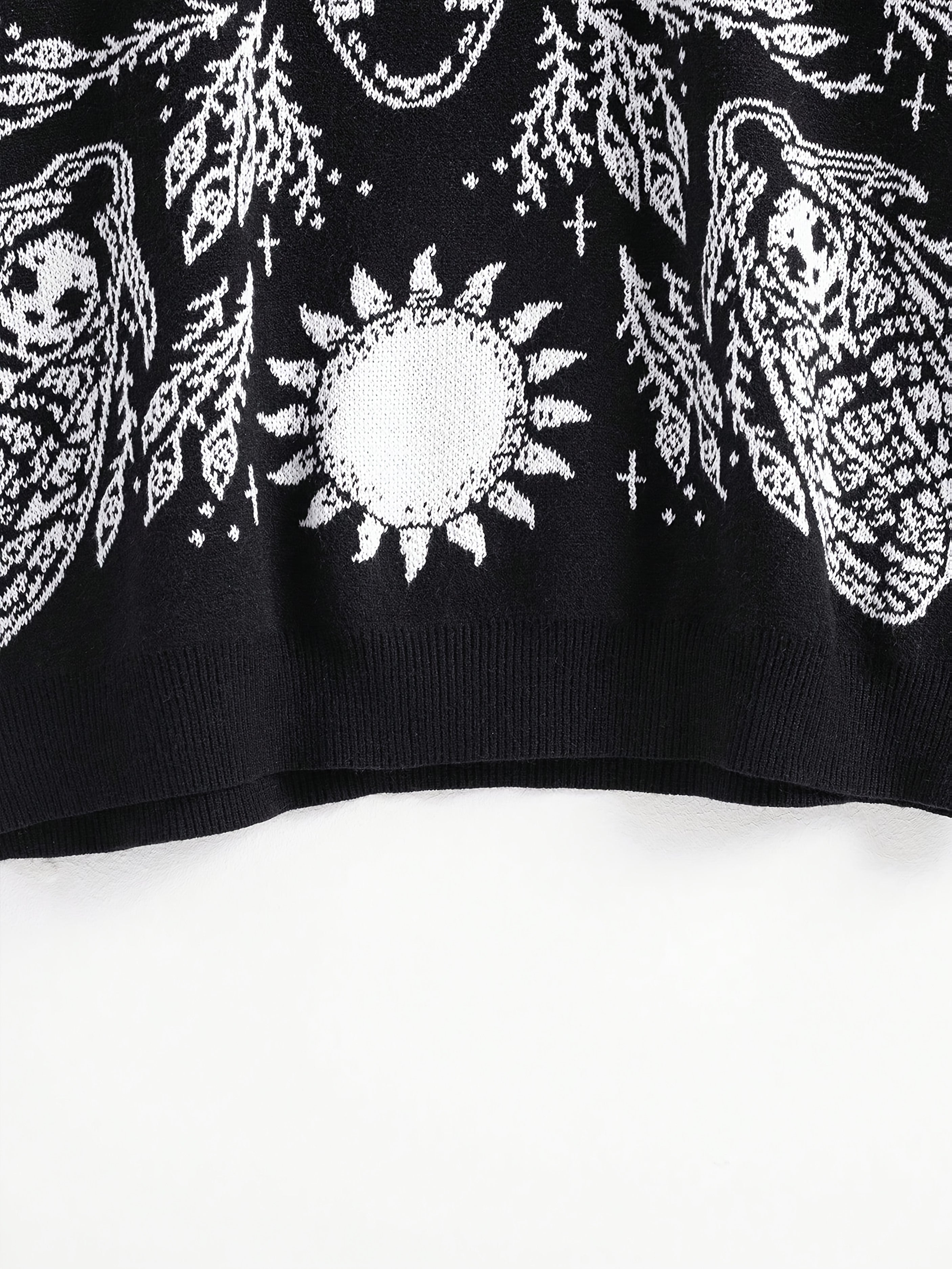 Women's Plus Size Gothic Boho Sweater Long Sleeve Black and White Fall Winter Tops