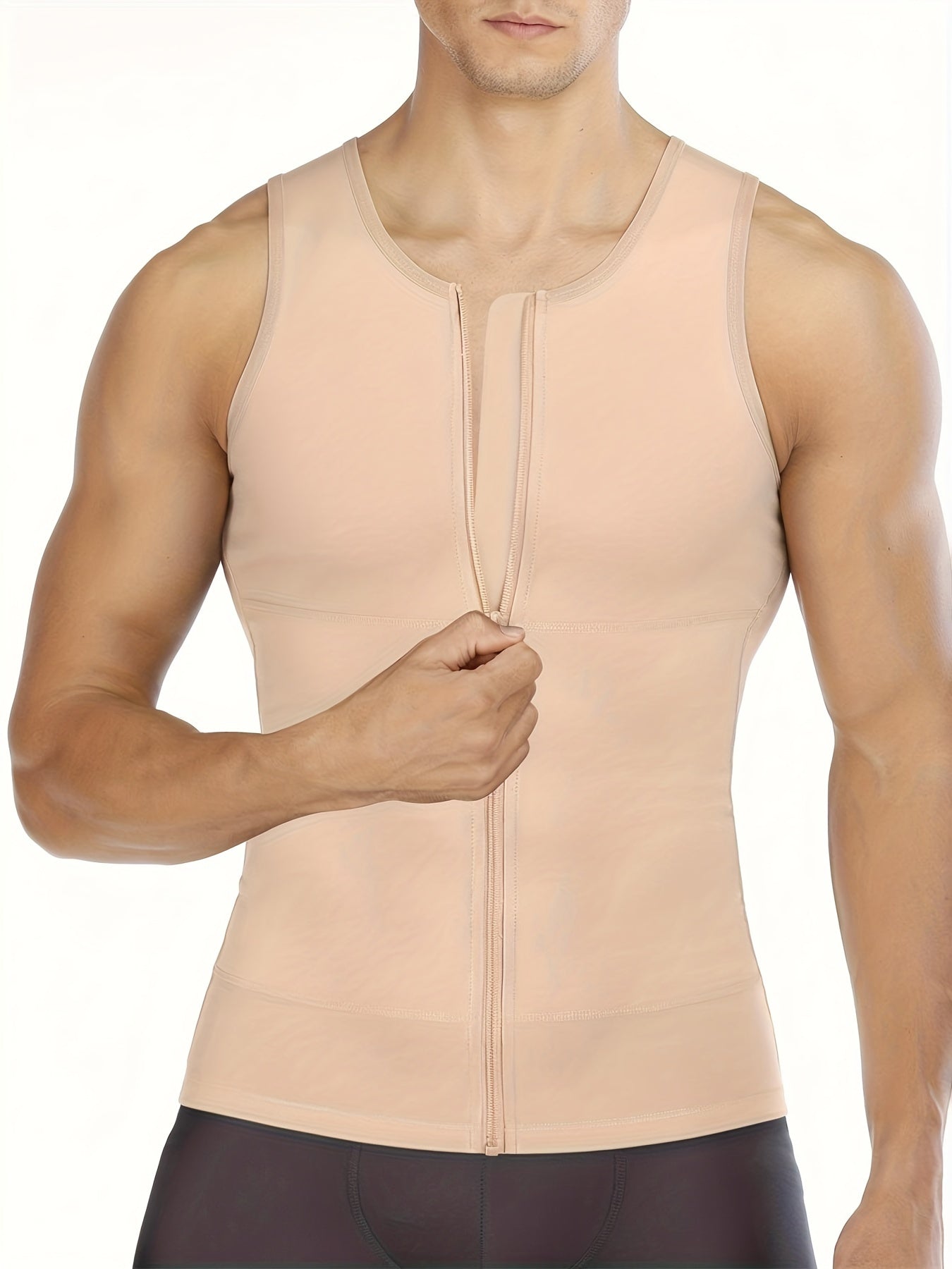 Men's Compression Tank Top with Zipper Body Shapewear Nylon Spandex Solid Crew Neck Skinny
