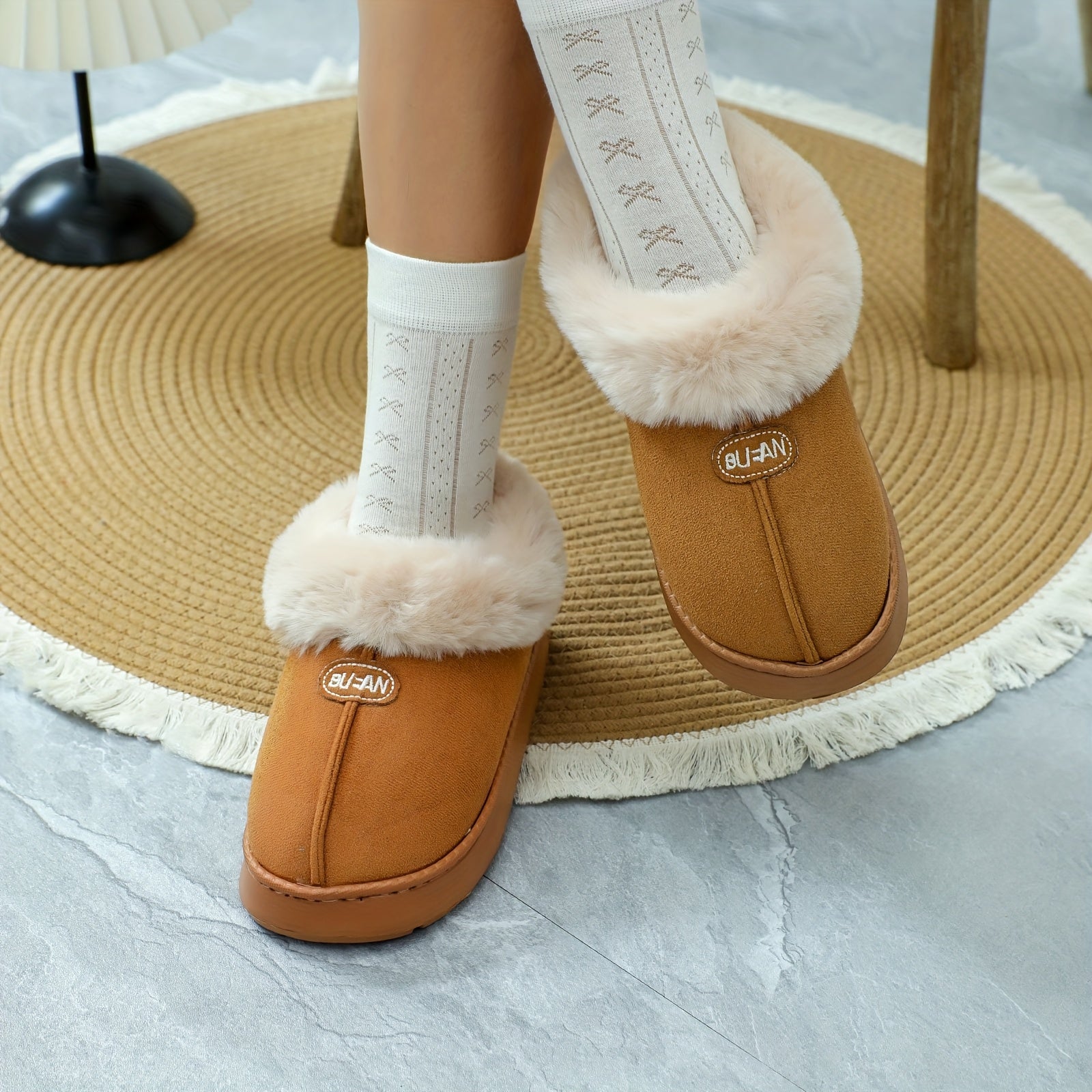 Women's EVA Snow Boots Slippers Indoor Warm Plush Thick Sole Gray Khaki Brown Pink