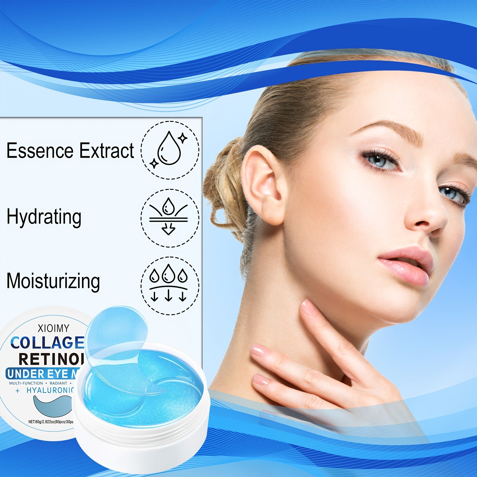 60pcs Collagen Retinol Hydrogel Eye Masks for Moisturizing Firming and Smoothing