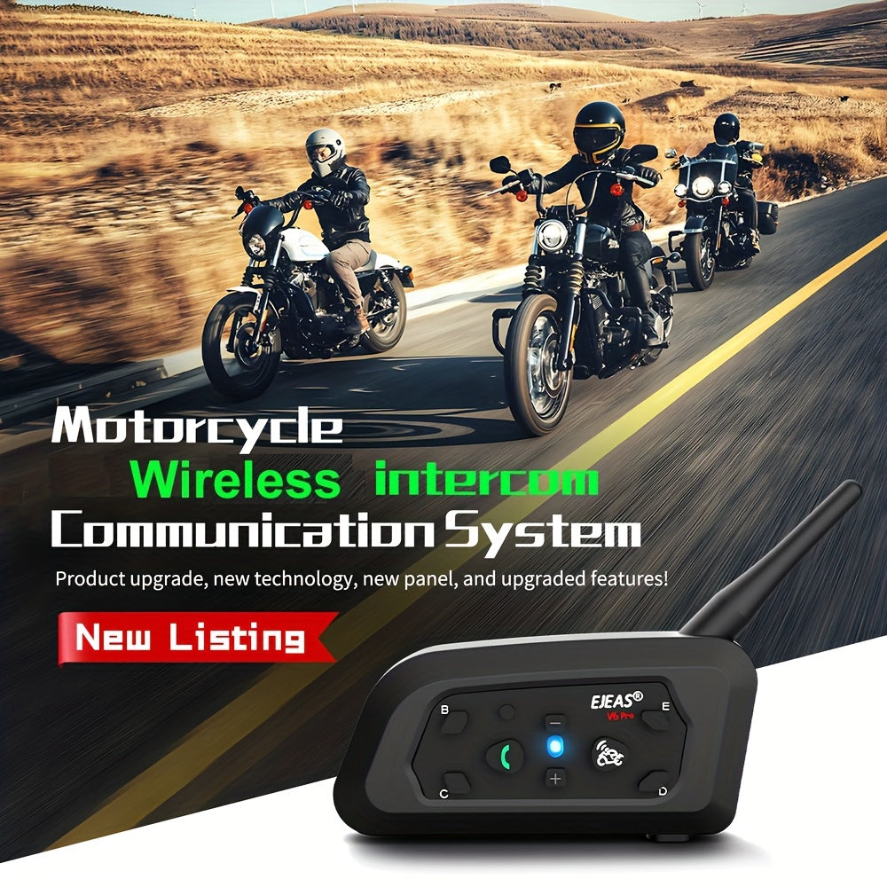 Wireless Motorcycle Helmet Intercom Headset with Noise Reduction for 6 Riders