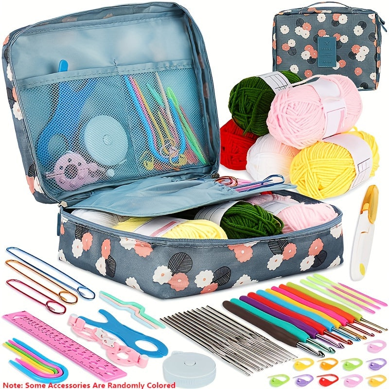 59-Piece Crochet Kit for Beginners with Metal Hooks Yarn Balls Needles and Case