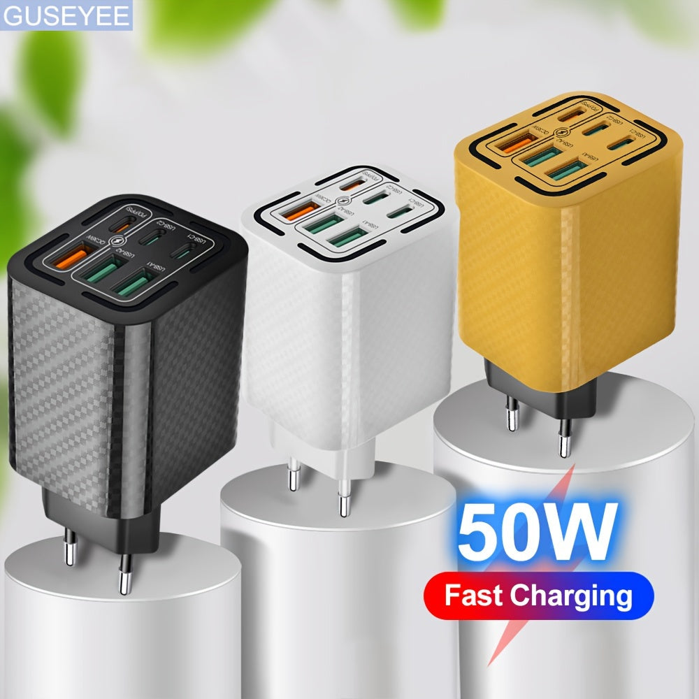 50W 6-port USB C зарядлагич тез зарядлаш кўп қурилма учун қуёш адаптери for iPhone ва Samsung