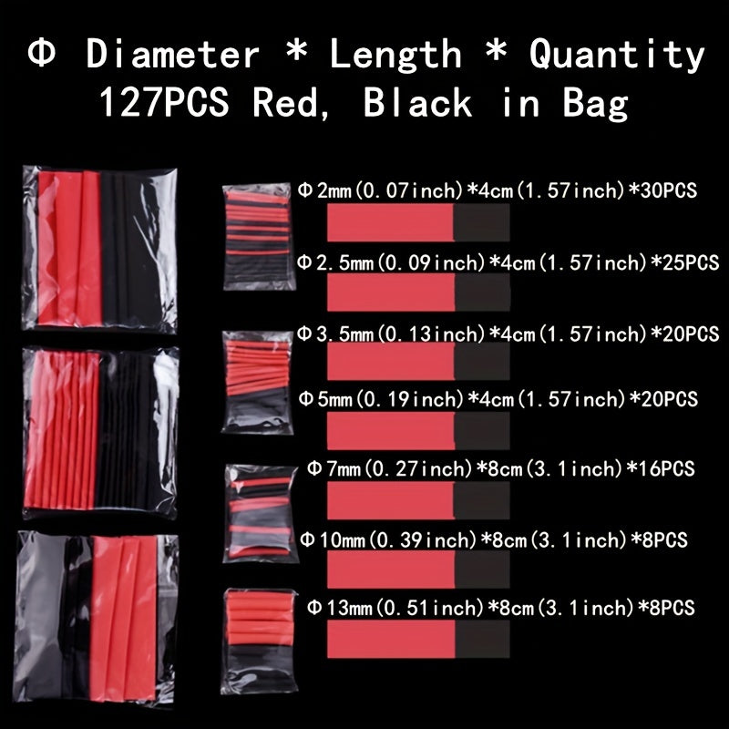 127pcs Heat Shrink Tube Kit Assortment 2:1 Cable Insulation Polyolefin