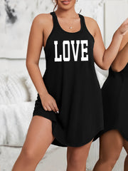 Plus Size Women's Maroon Love Letter Print Sleeveless Sleepshirt Nightgown Lounge Dress