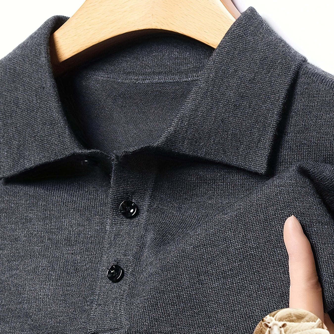 Suéter para hombre de mezcla de lana negra con detalle de botones para otoño e invierno, casual, golf