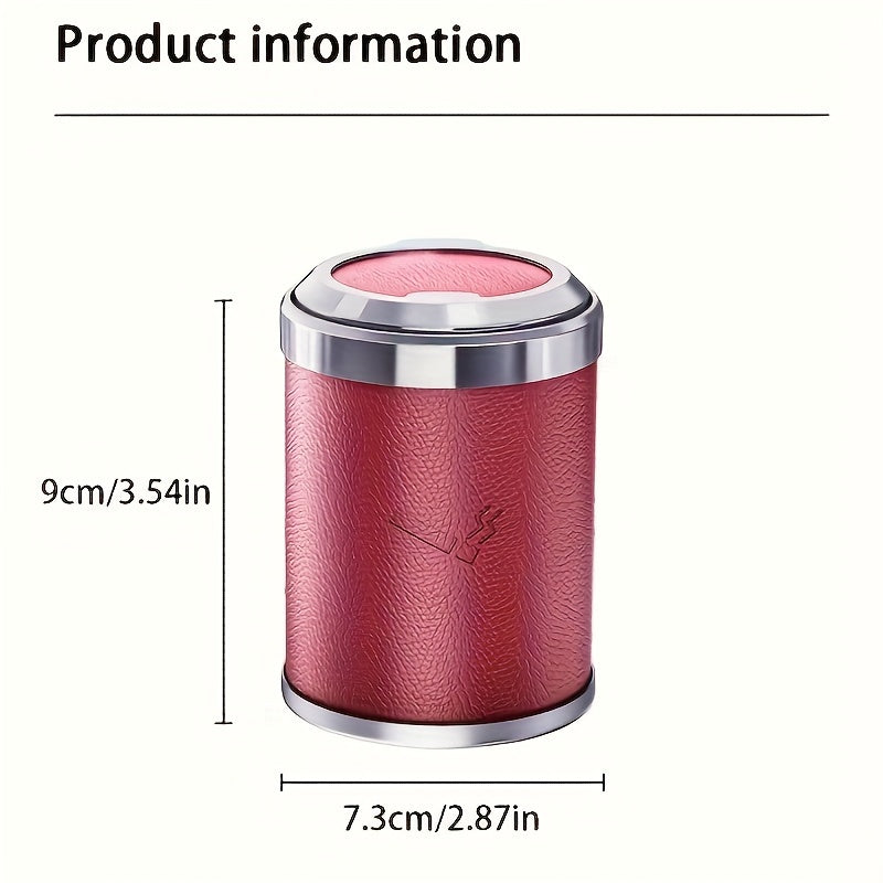 Car Ashtray with PU Leather Anti-Flying Ash Design LED Automatic Lighting Replaceable Battery Black