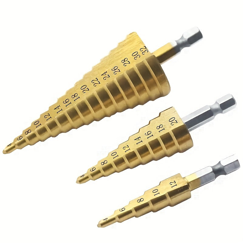 Titanium Step Drill Bit for Wood and Metal 4-32mm High-Speed Steel Hex Head