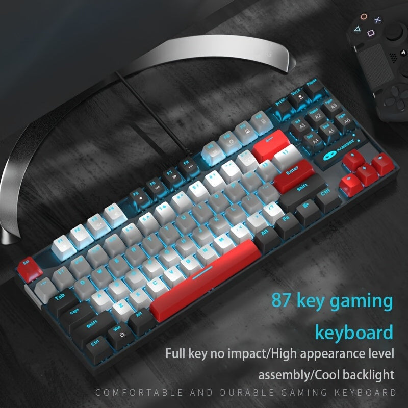 87-Key Mechanical Gaming Keyboard Backlit Wired Ergonomic Black and Blue