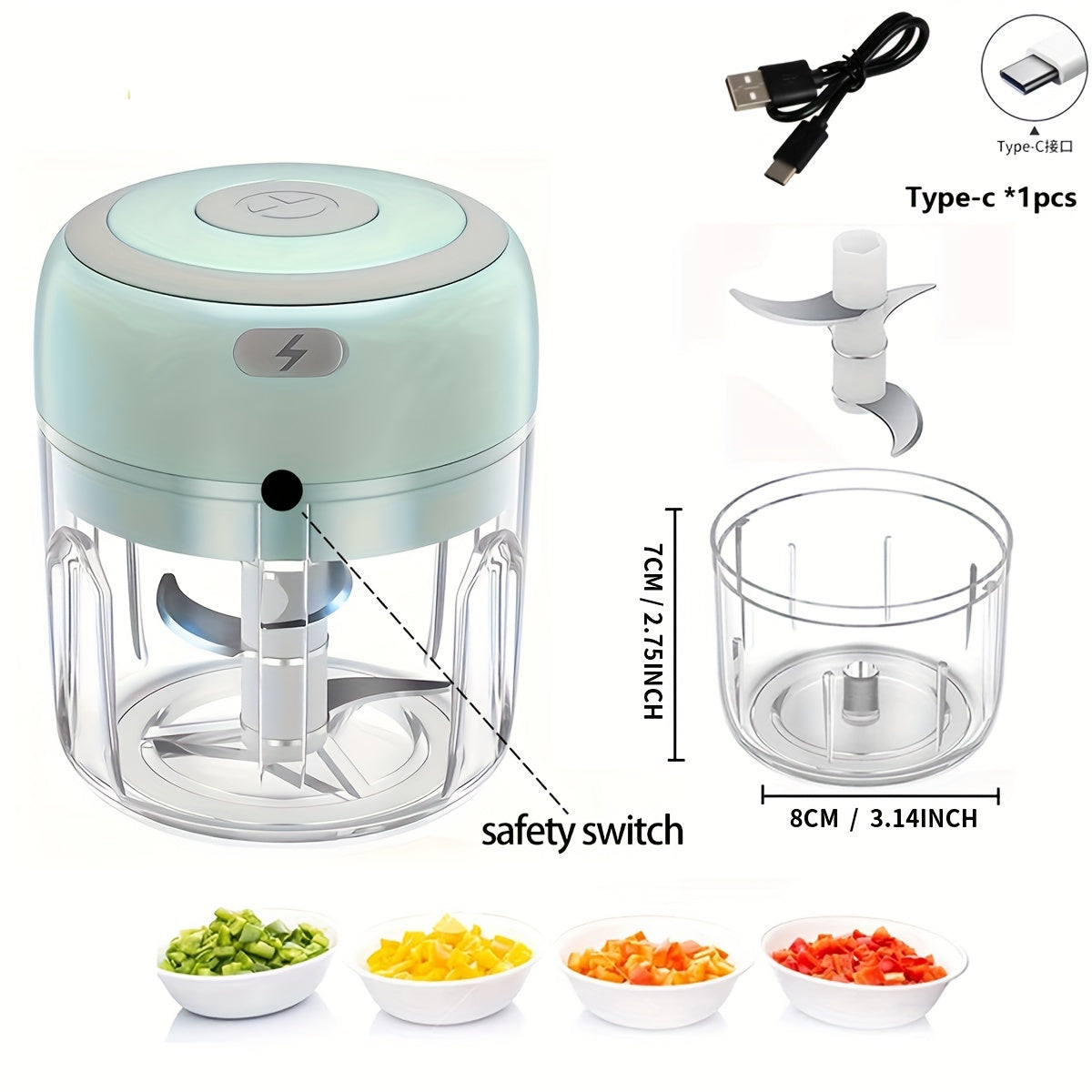 Portable Electric Mini Garlic Chopper 100/250ML Rechargeable for Garlic Ginger Onion
