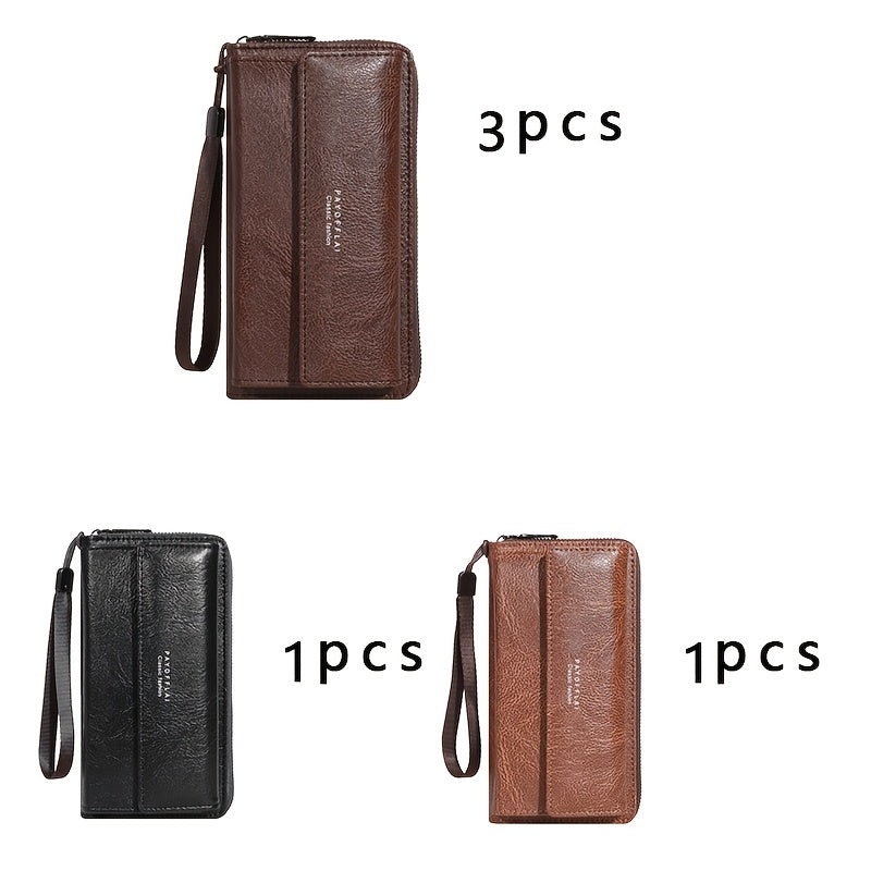 Men's Business Wallet Faux Leather Brown Slim Card Holder with Coin Pocket