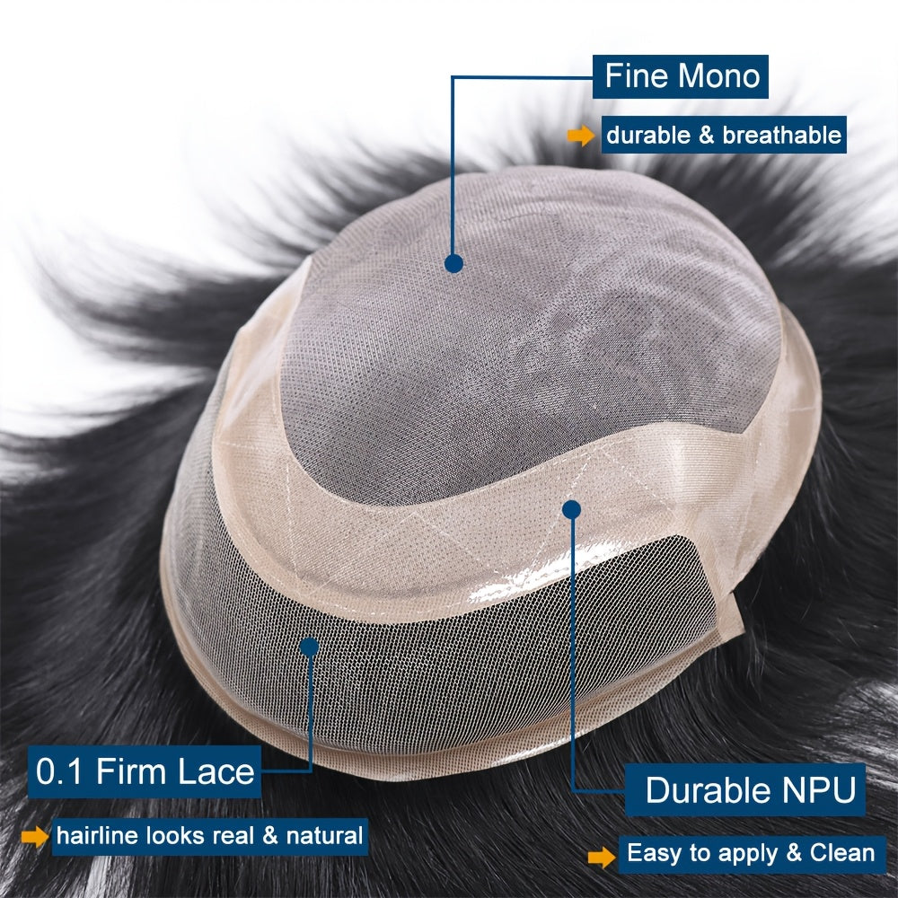 Unisex Human Hair Toupee with French Lace Crochet and NPU for Easy Application