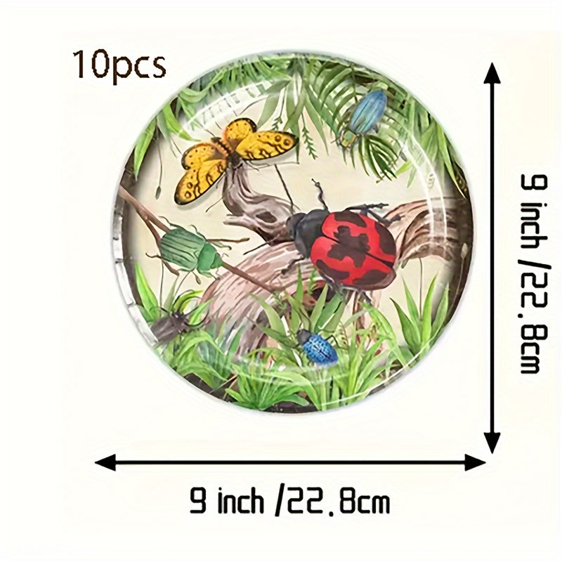 Set of 10 Insect-Themed Party Plates Napkins and Cups for Spring or Summer Celebrations
