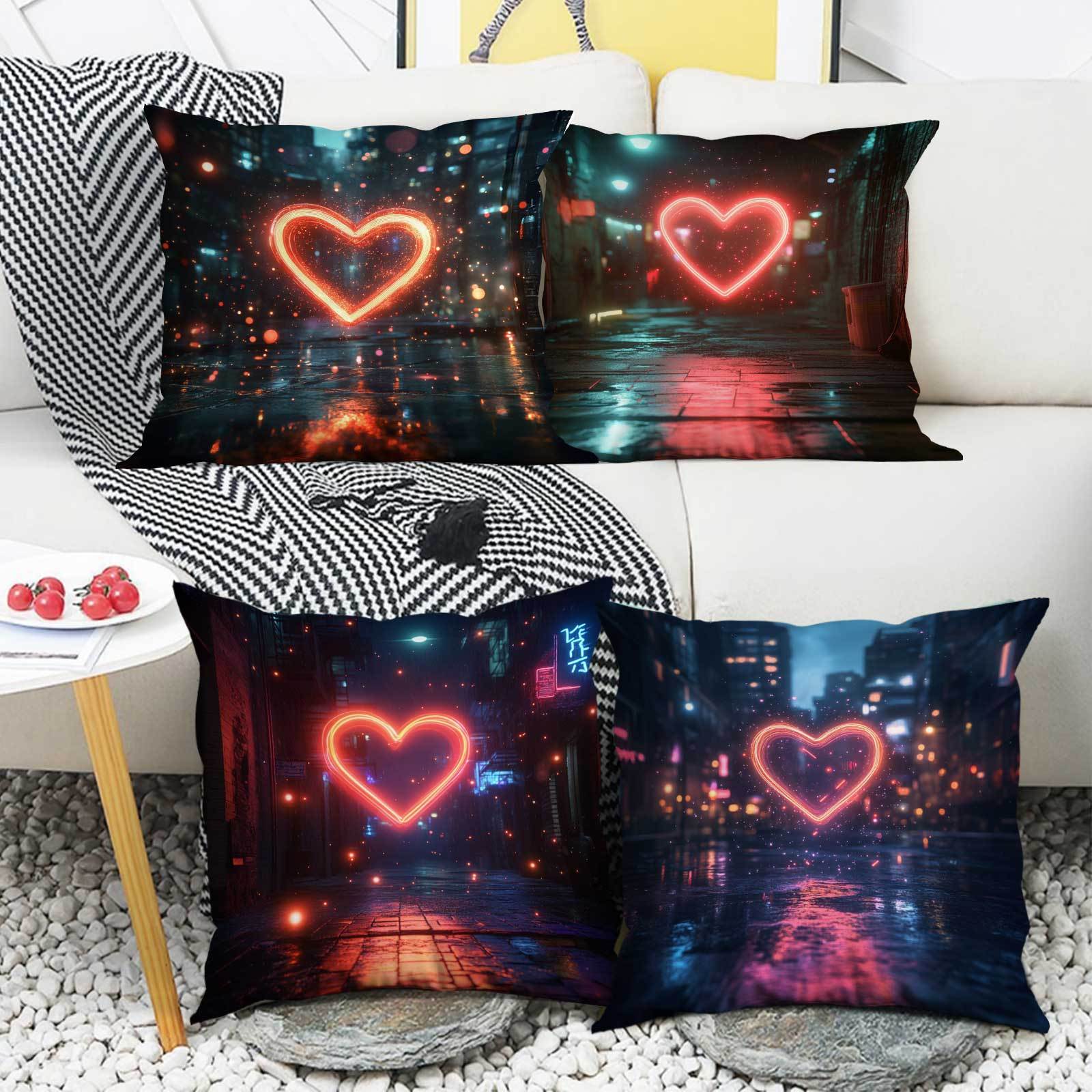 Urban Night Scene Heart Cushion Cover Polyester Contemporary Fantasy Style All-Season Sofa Bedroom Office Decor