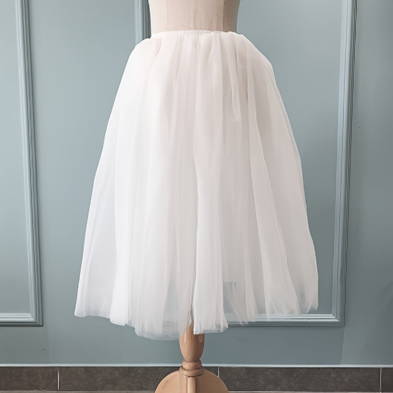 Women’s Mesh Ballet Skirt Mid-Length Tutu Pleated Dance Skirt Solid Colors