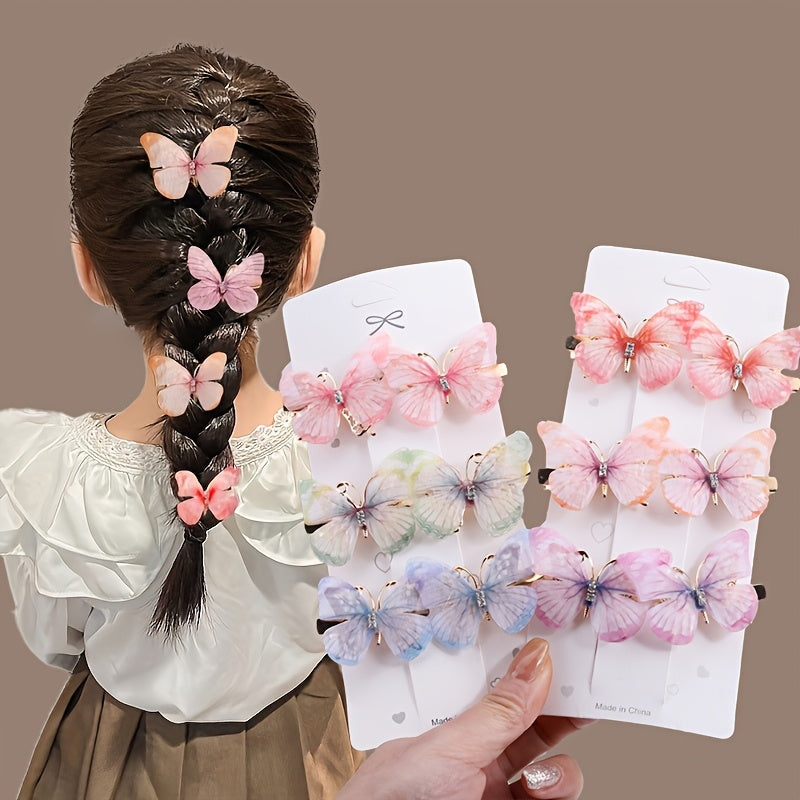 Kids Butterfly Hair Clips Set with Rhinestones Gradient Colors for Girls