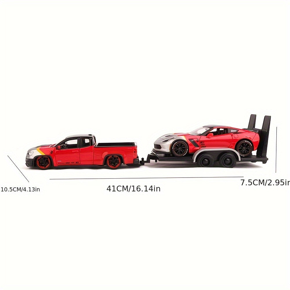 Kids 1:24 Scale Red Alloy Toy Car Set with Trucks and Corvettes