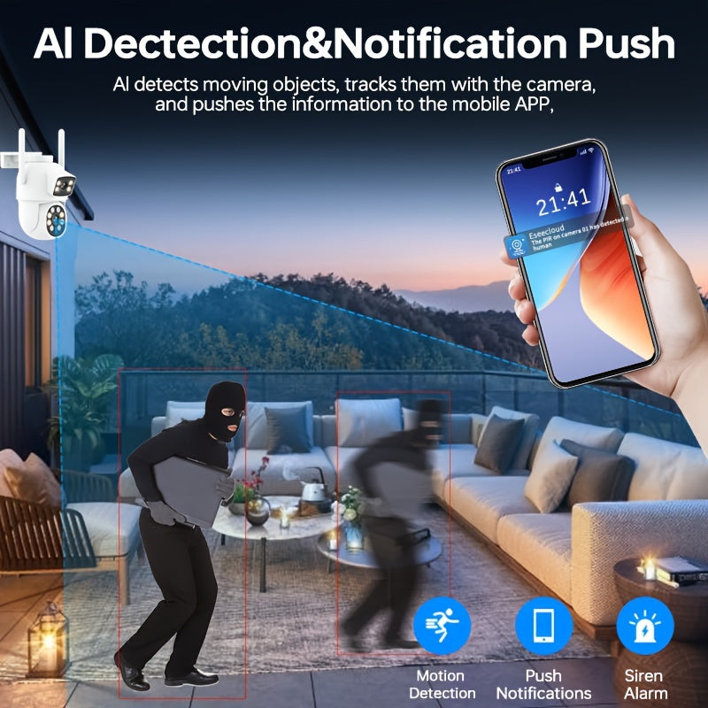 Tashqi 2MP 2.5G WiFi xavfsizlik kamerası, ikki tomonlama audio, kechqurun ko‘rish, harakatni aniqlash, pan-tilt, saqlash bilan