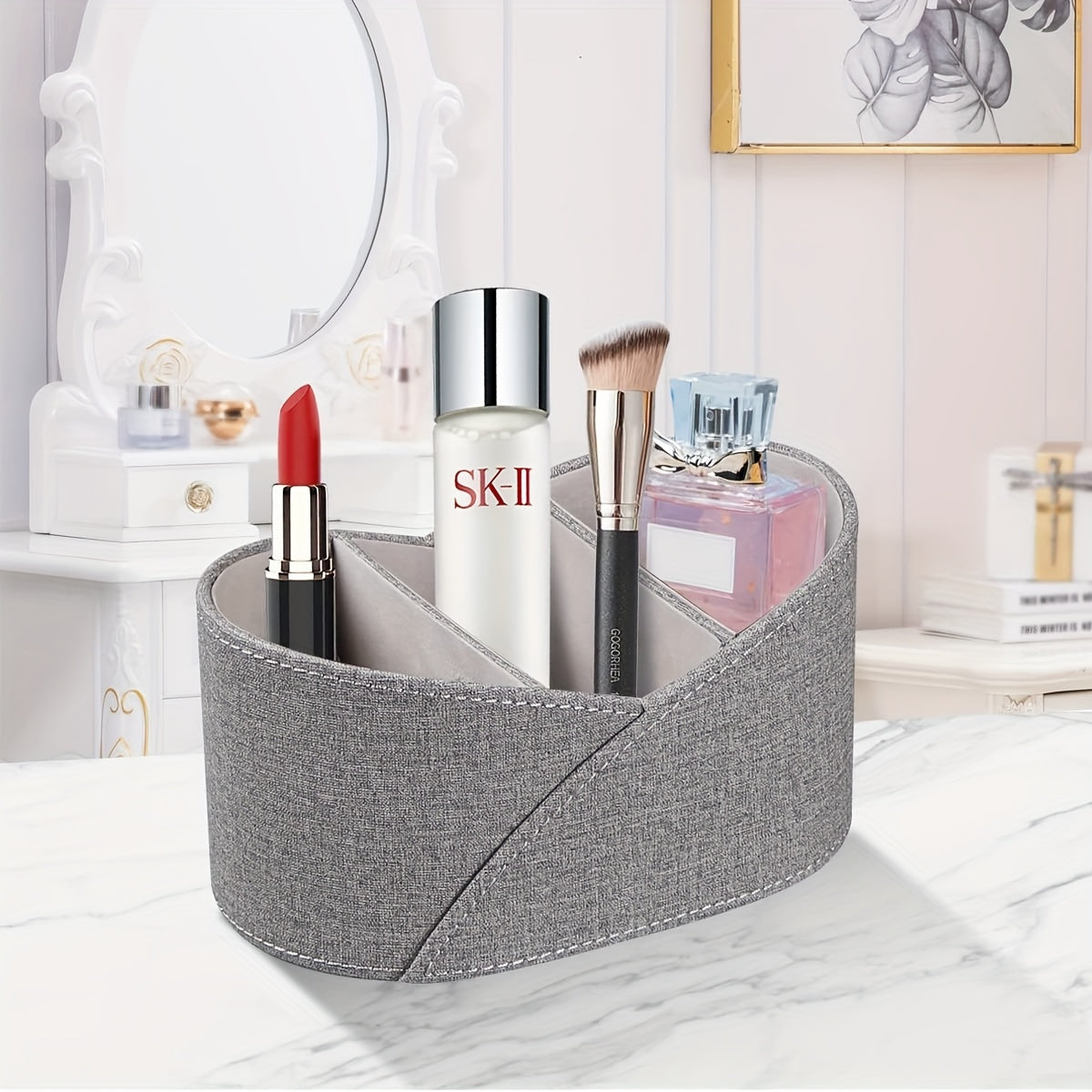 Faux Leather Remote Control Holder with 3 Compartments Birds Nest Design Waterproof Desk Organizer for Makeup Stationery