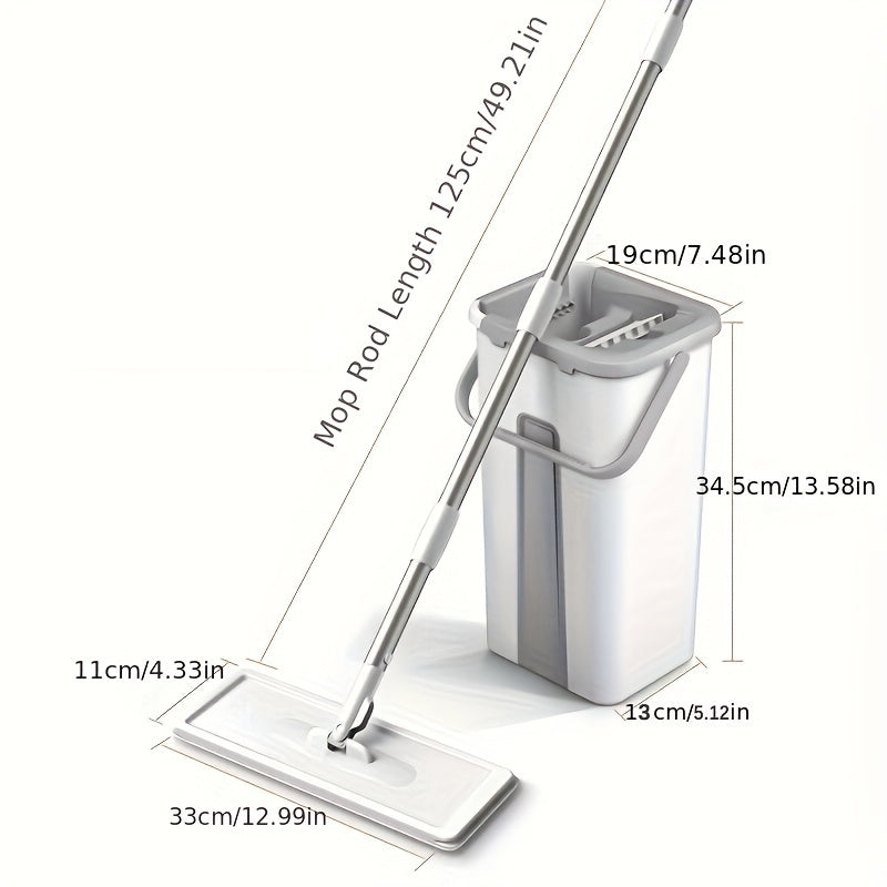 Dual-Purpose Wet and Dry Mop with Built-In Scraper and Bucket for Floor Cleaning in Kitchen Bathroom Bedroom Living Room