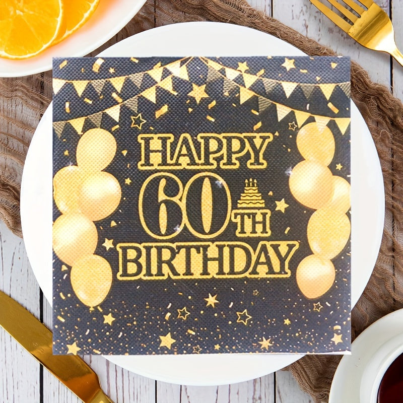 60th Birthday Party Supplies Set 20 Paper Plates 20 Paper Towels Tablecloth
